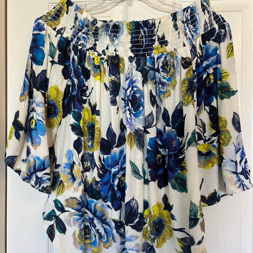 Floral Off-Shoulder Top - Blue and Yellow